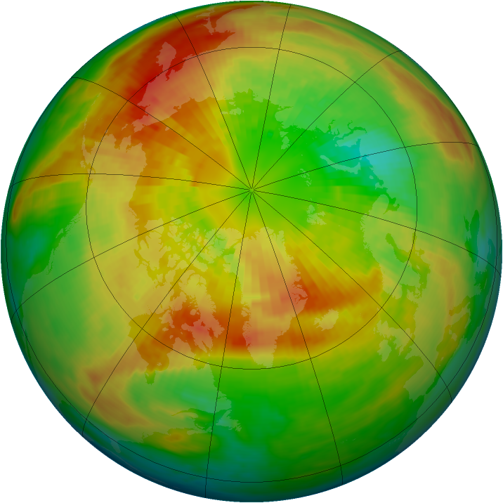 Arctic ozone map for 12 March 1992